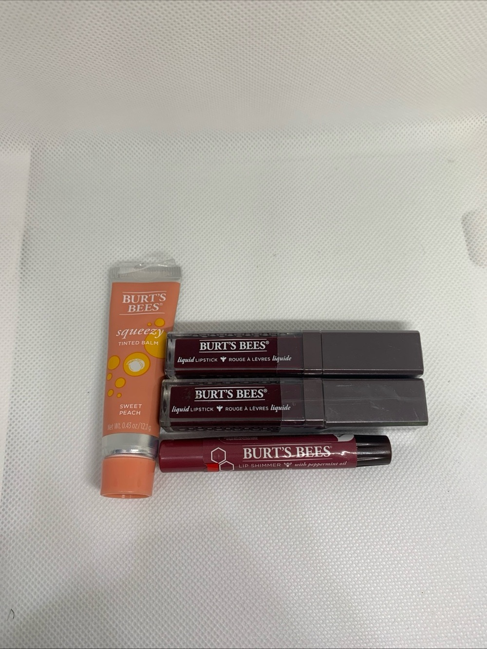 Burt's Bees Lip Set — Peach Tinted Balm & Berry Liquid Lipsticks & Lip Shimmer